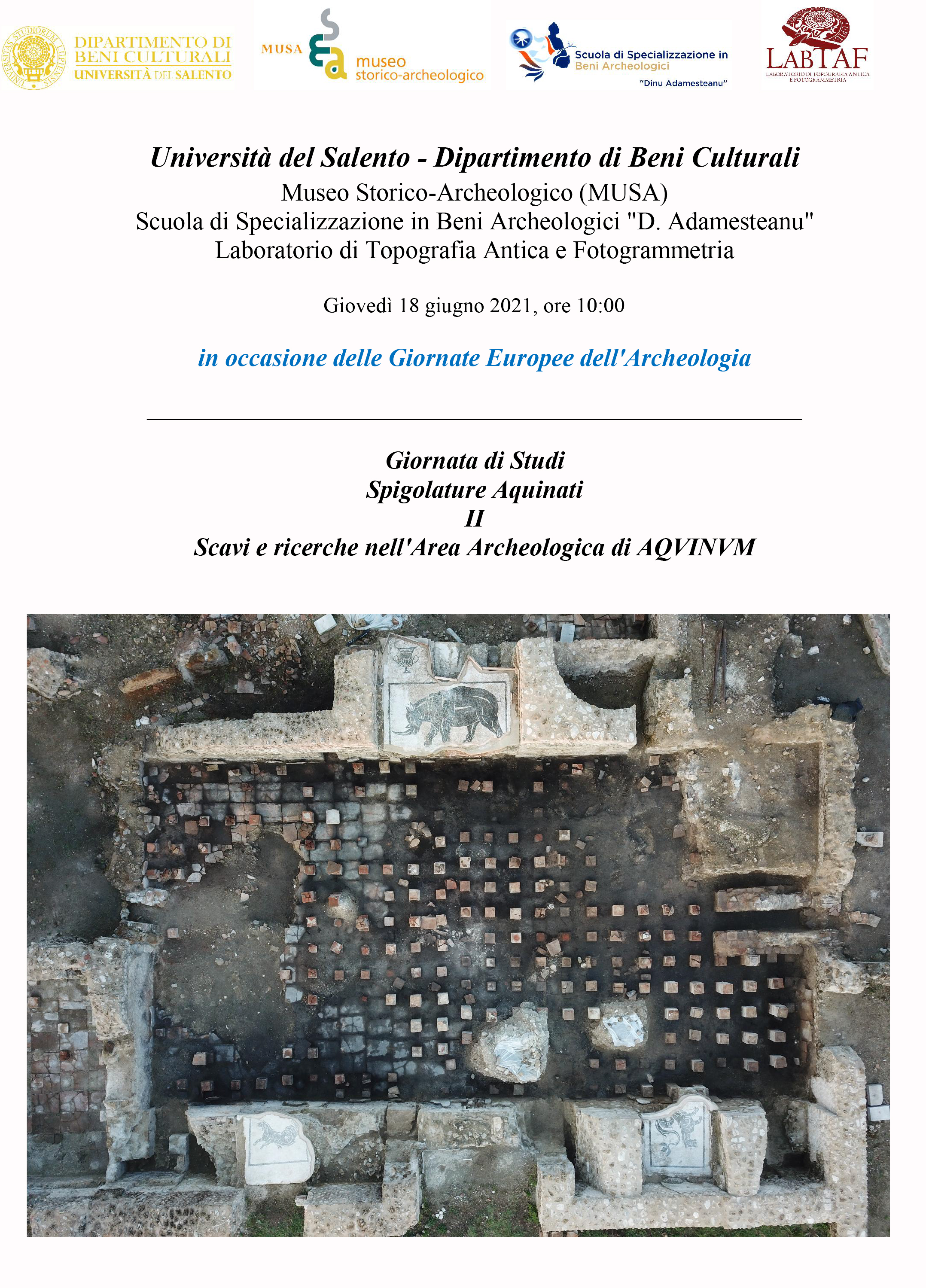 Online - Giornata di Studi Spigolature Aquinati  II Scavi e ricerche nell'Area Archeologica di AQVINVM